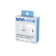 onn 12W Single USB-A Port Wall Charger with 3ft Lightning to USB Cable, MFI Certified Foldable Plug, White - Compatible with iPhone 14/13/12/11/X/XR/XS/8/7/6/5, iPad, Airpods and more