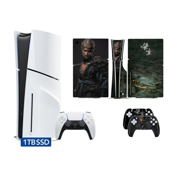 PlayStation 5 Slim Disc Version PS5 Gaming Console, AMD Ryzen Zen 8 Cores CPU 1TB PCIe Gen 4 NVNe SSD with Wireless Controller, Customized Full Body Skins - Black Myth Wukong - PS5 Disc Slim