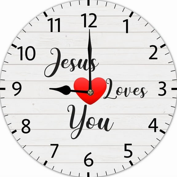 10 Inch Wall Clock Jesus loves You Wooden Battery Operated Clocks, Farmhouse Wood Clock Home Decor, Silent Non Ticking Easy to Read Wall Clock for Kitchen/Bedroom/Living Room