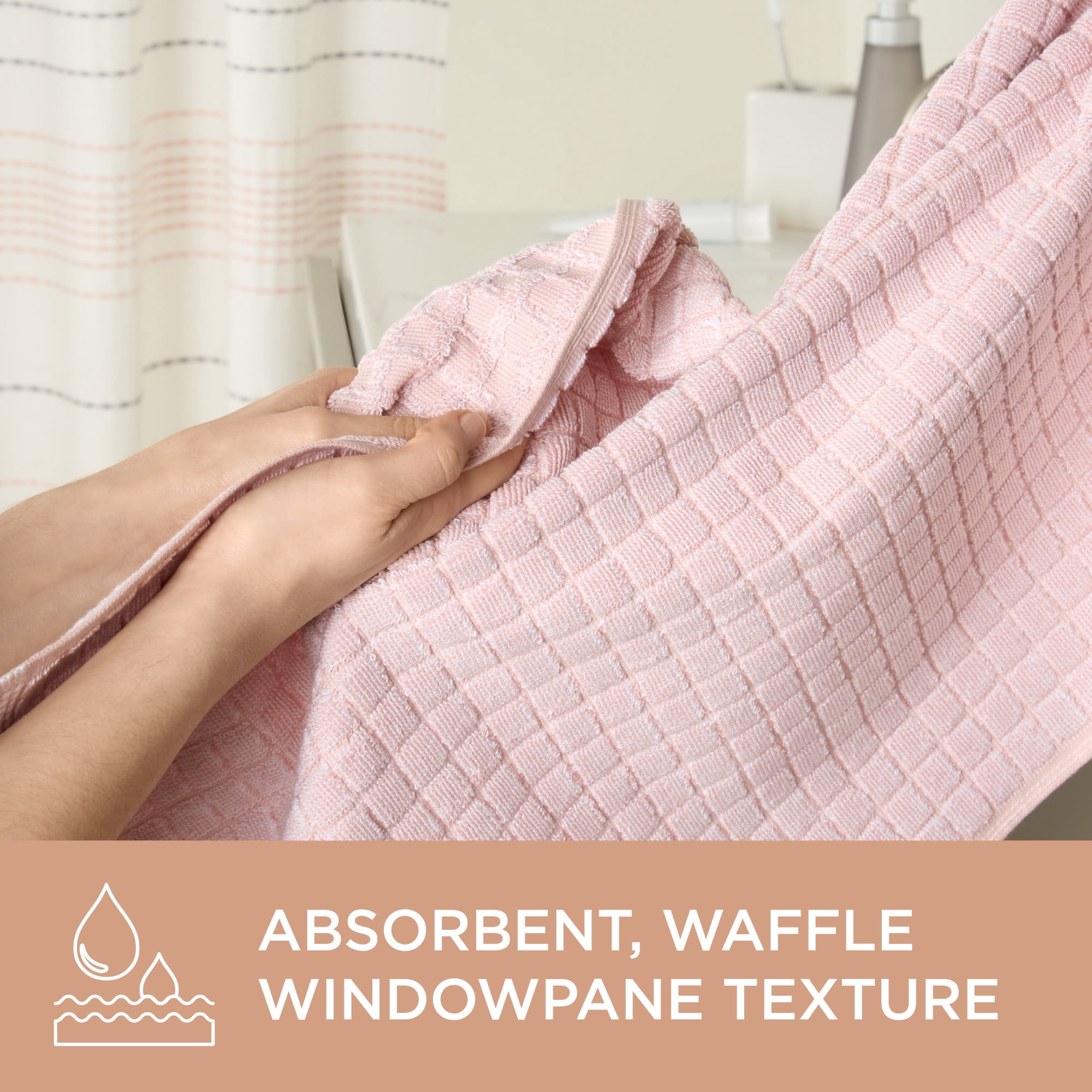 TOWN & COUNTRY EVERYDAY 6-Piece Textured Windowpane Set, 2-Bath Towels, 2-Hand Towels, 2-Washcloths, 100% Cotton, Plush & Absorbent 550GSM, Blush