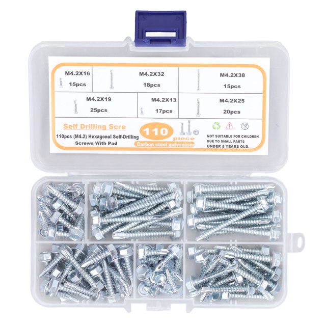 Vis à Bride, 110pcs Auto-Perceuse Tête de Rondelle Vis Vis Assortiment Fonctionnalité Polyvalente