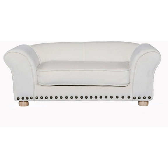 Critter Sitters 34-in. Faux Velvet Pet Bed Sofa for Medium-Sized Dogs and Cats in Cream