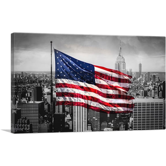 ARTCANVAS The United States of America Flag NYC New York City Skyline Canvas Art Print - Size: 40" x 26" (0.75" Deep)