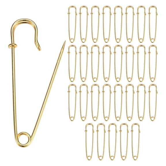30-Pack Large Safety Pins, 3" Spring Lock Pins Blanket Bulk Pins for Fashion/Clothes/Sewing/Quilting/Upholstery/Laundry/DIY Craft/Decorative, Big Safety Pins [Gold]