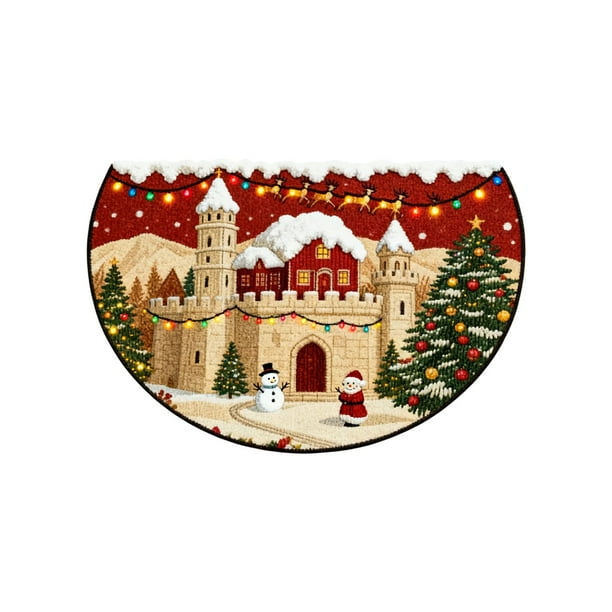 Decoraciones navideñas, adornos navideños, regalos navideños Alfombra navideña Puerta de entrada Felpudo semicircular Felpudo antideslizante absorbente para el hogar Felpudo a prueba de suciedad Felpu