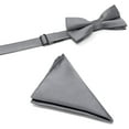 thumbnail image 5 of Laurant Bennet Mens Banded Bow Tie and Pocket Square Set | Solid Color | Pre Tied Classic Formal Bowties - Charcoal, 5 of 7