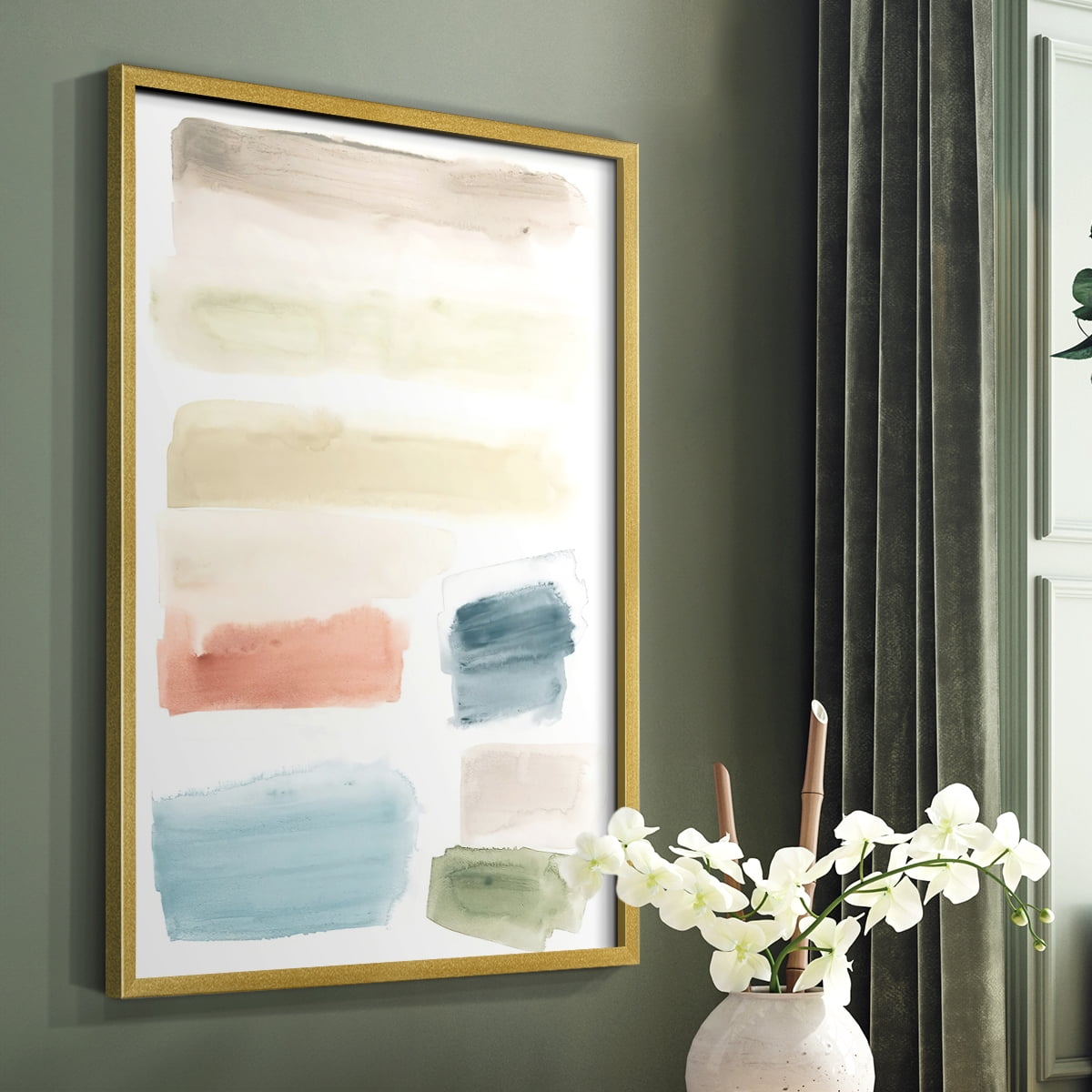 Watercolor Swatches II Framed Print in Gold Solid Wood 11 x 14 Framed Print