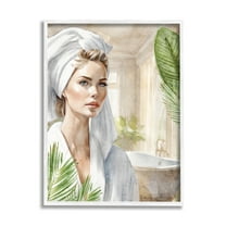 Stupell Industries Fashionista Bathroom Portrait Abstract Painting White Framed Art Print Wall Art, 24 x 30