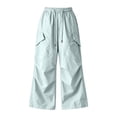 thumbnail image 3 of Xyant Girls Cargo Pants Elastic Waist Drawstring Joggers with Pockets Lightweight Casual Trousers for Kids 5-16T (Light Blue,9-10 Years), 3 of 4