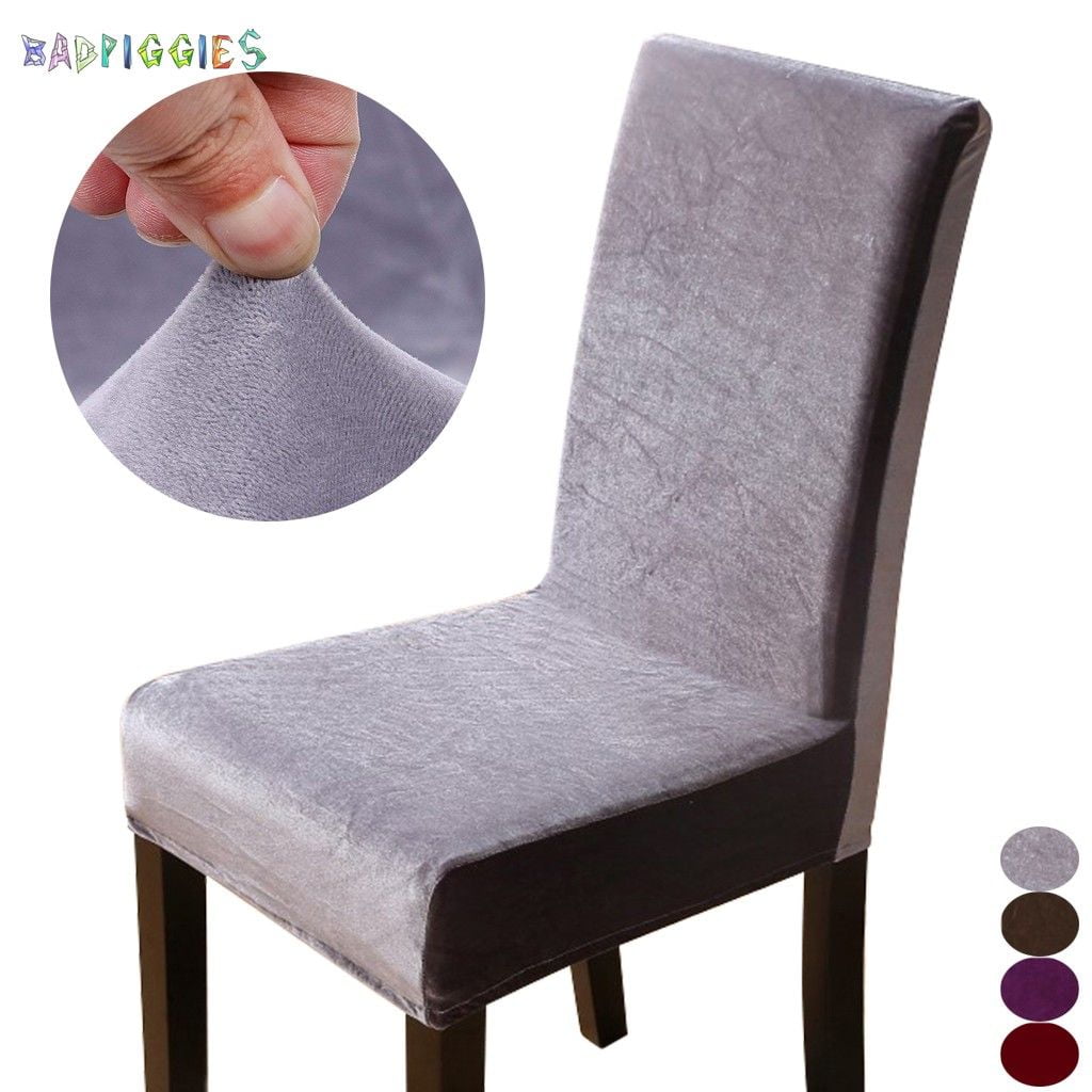 Spandex Plush Short Chair Covers Solid Large Dining Room Chair Protector Home Decor Set of 6 Cream Velvet Stretch Dining Chair Slipcovers 