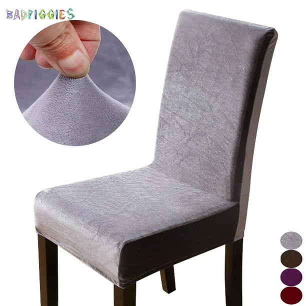 Badpiggies 1 Pack Velvet Stretch Dining Room Chair Covers Soft Removable Slipcovers Grey Com - Grey Seat Covers For Dining Chairs