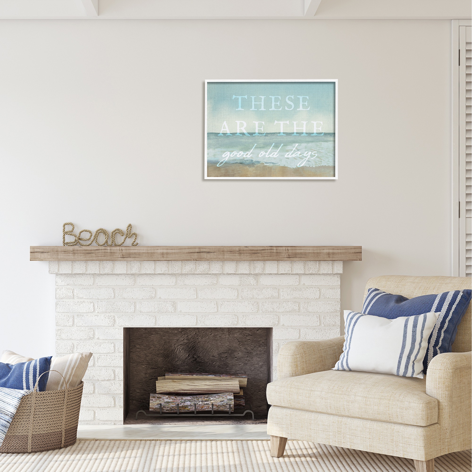 Stupell Industries Good Days Coastal Phrase Abstract Painting White Framed Art Print Wall Art, 30 x 24
