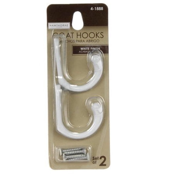 Single Coat Hook, White, 4 pack