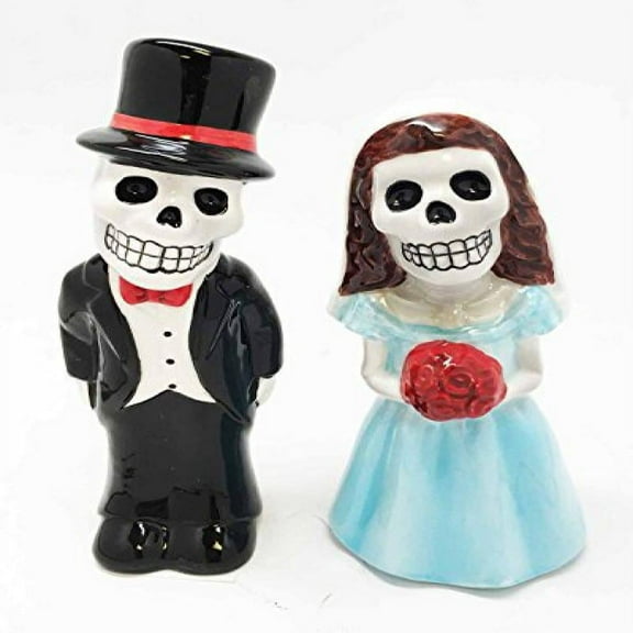 Dias De Los Muertos Wedding Sermon Sugar Skulls Ceramic Salt Pepper Shakers