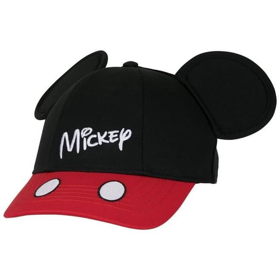 Cotton Mickey Mouse Signature Embroidered Youth Cap with 3D Ears, Black & Red