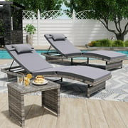 Danrelax Long Reclining Chair Lounge Set of 3, Modern Adjustable Backrest & Side Table, Grey