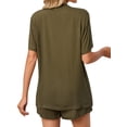 thumbnail image 5 of HUBERY Women V Neck Button Up Short Sleeve Pocket Solid Color Sleepwear Set, 5 of 7