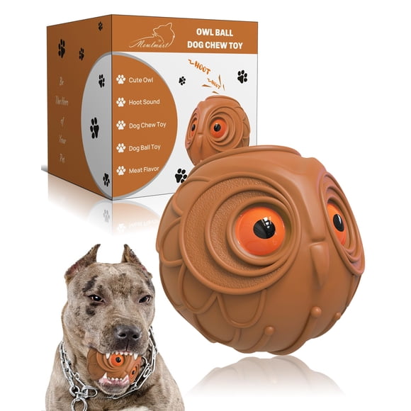 Giggle Ball for Dogs Owl Dog Toys for Aggressive Chewers Dog Ball Toy for Puppy Medium Large Dogs for Dog Natural Rubber Cute Owl Hoot Fun Giggle Sounds (Brown Owl)