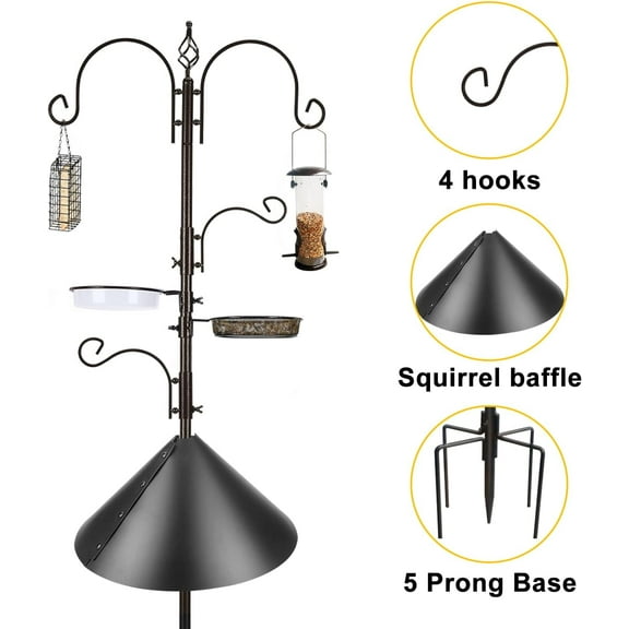 SNYNUXX Bird Feeders Bird Feeding Station Kit Bird Feeding Pole Wild Bird Feeder Hanging Kit with Squirrel Guard Baffle Suet Cage Tube Bird Feeder Planter Hanger Multi Feeder for Attracting Wild Birds