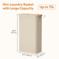 thumbnail image 5 of Lifewit 75L Slim Laundry Hamper with Lid, Narrow Laundry Basket with Removable Bag & Bamboo Handles, Fodable Thin Dirty Clothes Hamper for Laundry Collapsible Bin for Bathroom Bedroom Dorm, Beige, 5 of 9