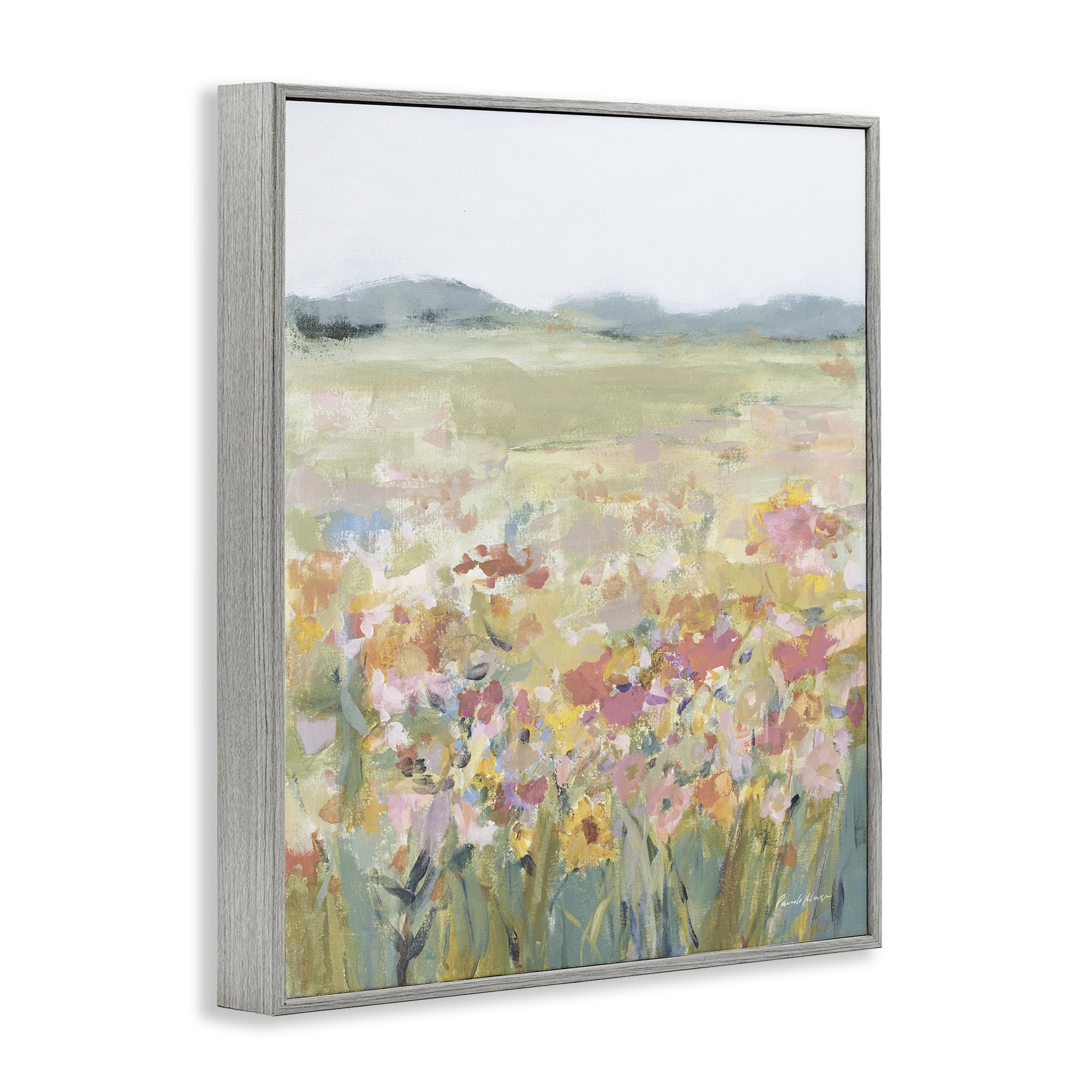 Stupell Industries Soft Wildflower Meadow Landscape Painting Gray Framed Art Print Wall Art, 16 x 20