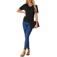 thumbnail image 2 of INSPIRE CHIC Women's Pajama Tops Soft Comfy Pajama Shirts V-Neck Short Sleeve Sleep Tops M Black, 2 of 5
