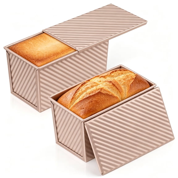 Walchoice 2 Pack Pullman Loaf Pan with Lid, 1 LB Dough Capacity Nonstick Rectangular Bread Pan, Long Toast Box for Homemade Sourdough, Sandwich Bread & Baking, Deep Bread Baking Tin