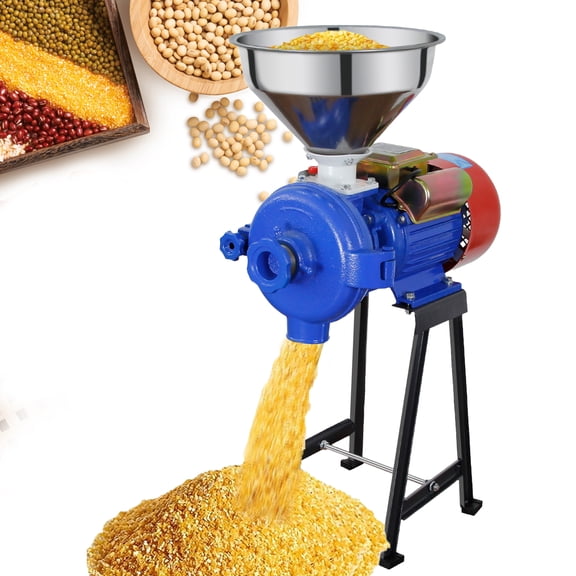 RJFKSNC Electric Grain Grinder, 3000W Commercial Corn Mill, Heavy Duty Industrial Flour Milling Machine for Wheat Rice Spices, Dry Feed Pulverizer with Adjustable Coarseness, Funnel Included, 110V