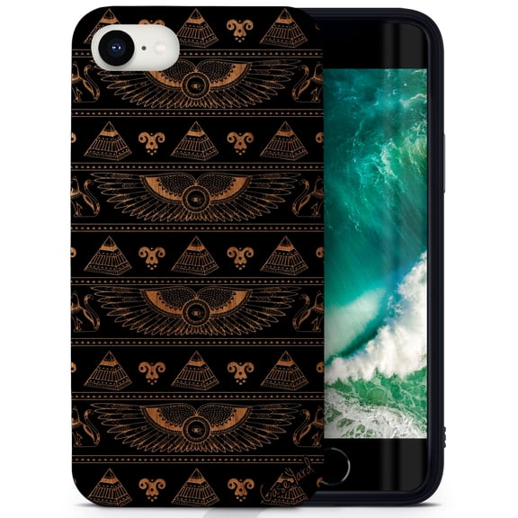 Case Yard Wooden Case for iPhone-SE Soft TPU Silicone cover Slim Fit Shockproof Wood Protective Phone Cover for Girls Boys Men and Women Supports Wireless Charging Pyramids Pattern Design