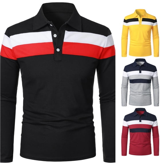 Afdoent Mens Long Sleeve Polo Shirts Casual Patchwork Lapel Button Shirt Comfortable Casual Top For Vacation Soft