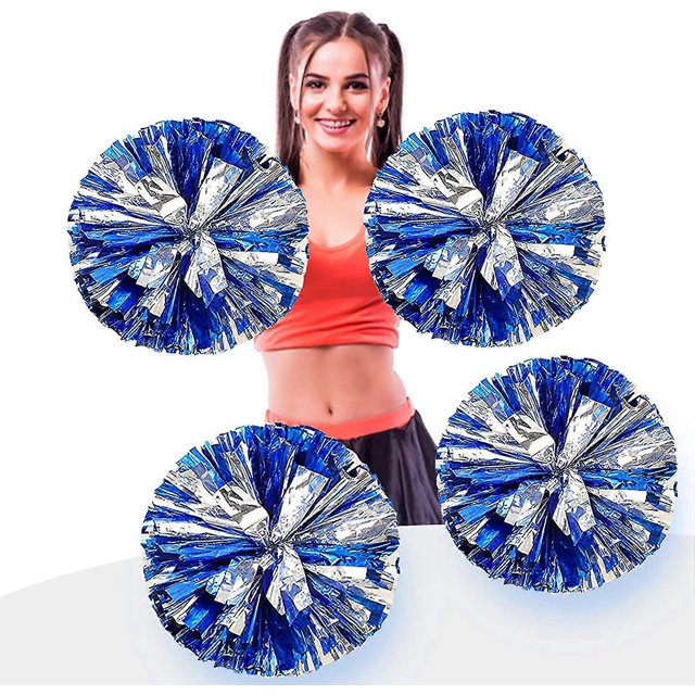 4pcs Metallic Foil Cheerleading Pom Poms, Premium Cheerleader Pompoms Kit, Cheering Hand Flowers 9.8 Inches