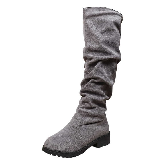 Daznico Winter Boots for Women,Suede Round Toe Knee High Boots Slouchy Fold Over Stacked Heel Casual Footwear for Daily Wear and Outdoor Walking,Shoes for Winter,Size:5.5