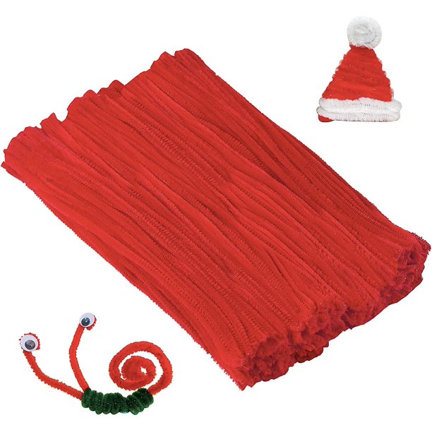 Limpiadores de tuberías, suministros para manualidades, 300 unidades, limpiadores de tuberías rojos, tallos de chenilla para manualidades, suministros de arte para niños (6 mm x 12 pulgadas)