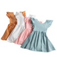 thumbnail image 2 of Girl?s Summer Pleated Fly Sleeve Dress Fresh Solid Color Bow Backless Children A-line Princess Dress, 2 of 6