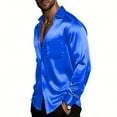 thumbnail image 4 of OGLCCG Mens Silk Satin Dress Shirts Shiny Long Sleeve Button Down Shirt Formal Casual Party Prom Wedding Shirt with Chest Pocket,M,Blue, 4 of 6