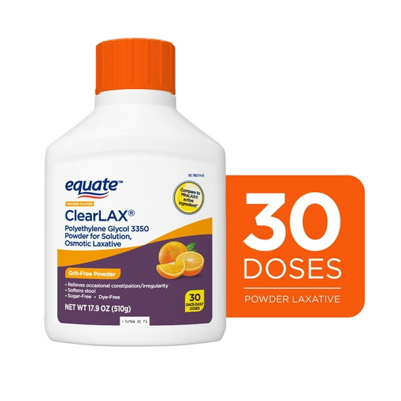 Equate ClearLax Polyethylene Glycol 3350 Powder for Solution, Orange, 30 Doses