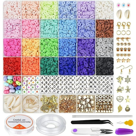6000 Pcs Clay Beads Bracelet Making Kit 24 Colors Flat Polymer Heishi Beads Set for Jewelry Making Kit with Letter Beads Crafts Gifts for Girls Ages 6-12 Kids Adults，Christmas Gifts for Girls
