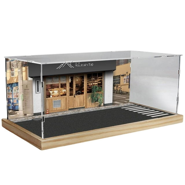 Estilo Japonés Escena 1/32 Estacionamiento Vitrina Colección Diorama a Prueba de Polvo Acrílico Organizador Transparente para Vehículo Coche Muñeca Es perfke estacionamiento