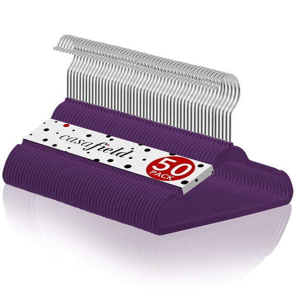 Casafield 50 Velvet Baby Hangers for Infant & Toddler Clothes, 11" - Purple