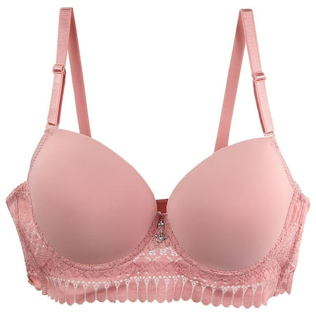Tao Tao Women s Solid Color Bra Push Up Thick Padded Plunge Underwire T Shirt Lace Bra Lift Support for Women Add One Cup Pink L