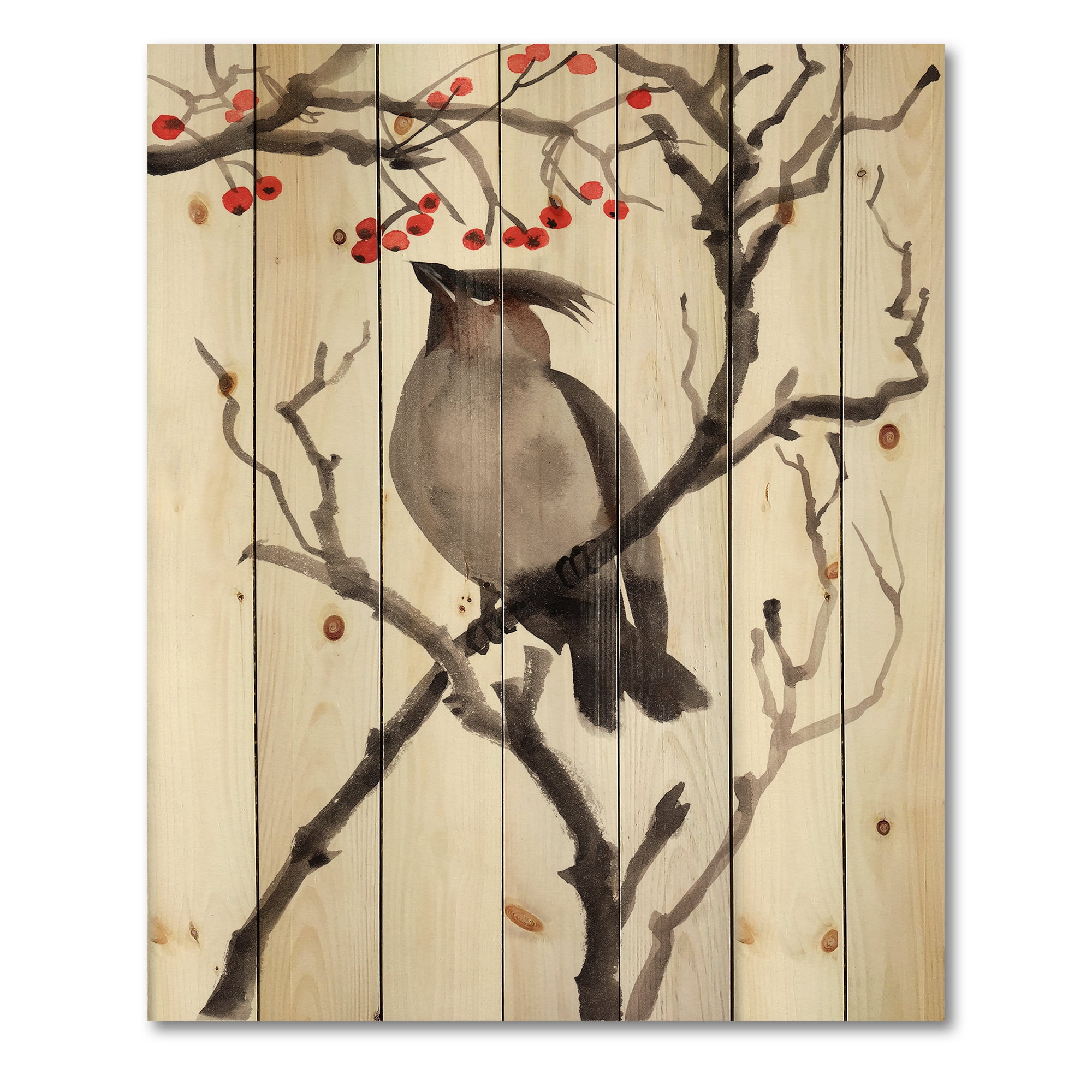 Designart 'Ancient Australian Bird Illustrations III' Traditional Print on Natural Pine Wood