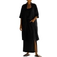 thumbnail image 2 of Mifsaly 3 Piece Travel Outfits for Women Casual Summer Vacation Linen Matching Outfits 3/4 Sleeve Cardigan with Cami Top and Side Slit High Waisted Maxi Skirts with Pockets Black,L, 2 of 9