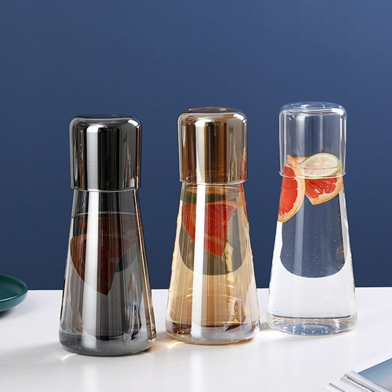 360ml Bedside Water Carafe Set with Tumbler Glass Set for Bedroom Nightstand, Clear Glass Juice Water Pitcher,Night Water Carafe with Cup Set, Size