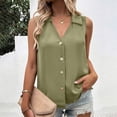 thumbnail image 5 of cocolona Womens Summer Tank Tops Sleeveless Lapel Button Back Pleated Shirts Dressy Casual Solid Color Blouses, 5 of 5