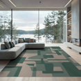 thumbnail image 2 of ODIKA 6'x9' Teal Green Abstract Geometric Kasbah Washable Area Rug Modern Art Style With Bold Shapes And Clean Lines Non-Slip, Chair-Friendly, for Dining Room, Under Table, Office Décor, 2 of 7