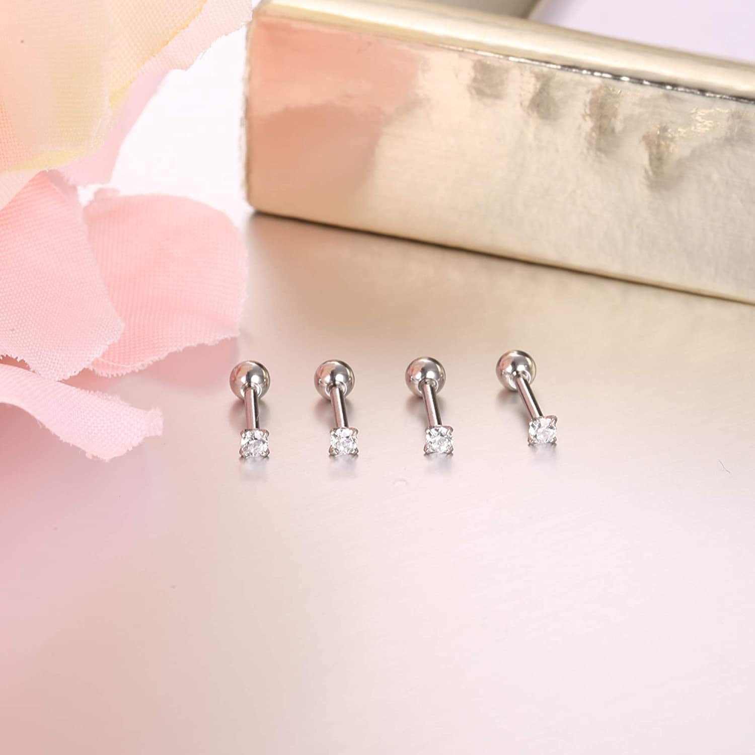 JStyle 24pairs Hypoallergenic Screw Back Earrings for Girls Women Surgical Steel Tiny Heart Flower Flat Back Stud Earrings Cute Earrings Jewelry Set