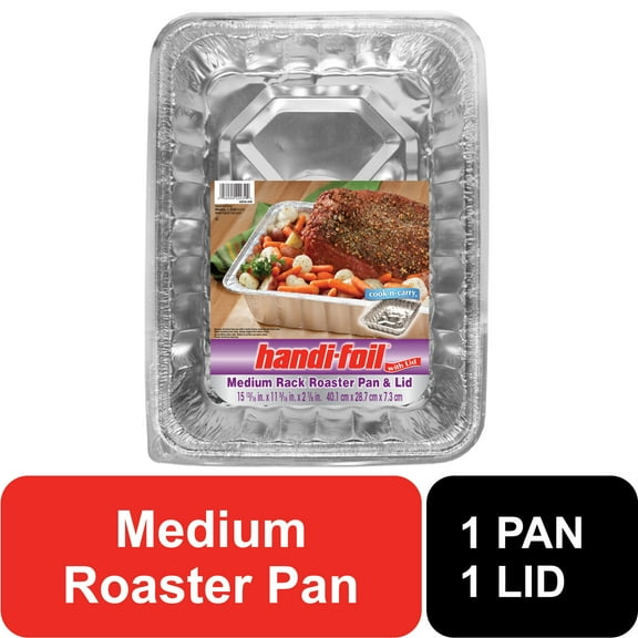 Handi-Foil Large Aluminum Roaster Pan Medium with Lid, 1 Count
