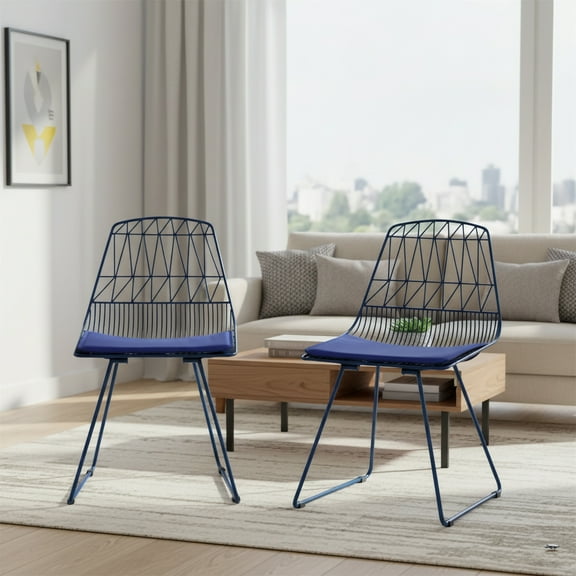 Modern Geometric Metal Dining Chair with Faux Leather Seat Pad, Set of 2