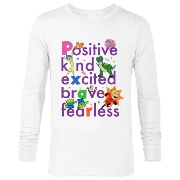 Disney PIXAR Positive, Kind, Excited, Brave & Fearless - Long Sleeve T-Shirt for Men - Customized-White
