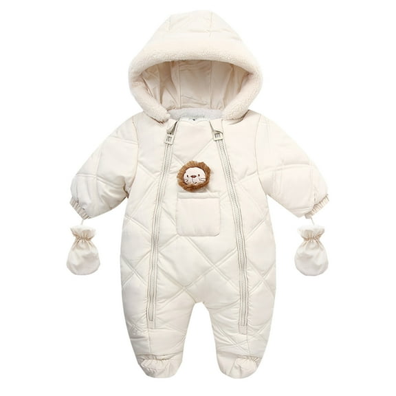 Hwmodou Baby Snowsuit Boys Girls Winter Thicken Coat Cartoon Hooded Jacket Snowsuits With Gloves Toddler Windproof Warm Jumpsuit Snow Wear Outerwear Activites Bodysuits,6-24M